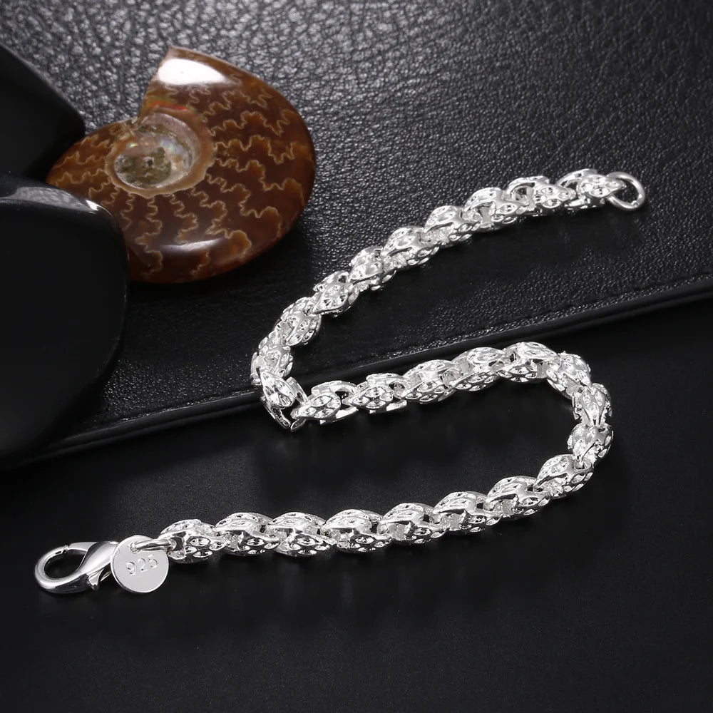 Noble 925 Sterling Silver Square Solid Chain Bracelet For Women Men