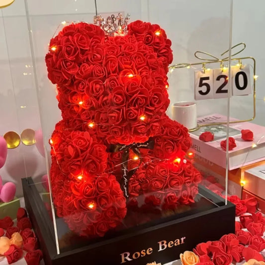 Artificial Flower Eternal Rose Teddy Bear for Mom Mother's Day Birthday