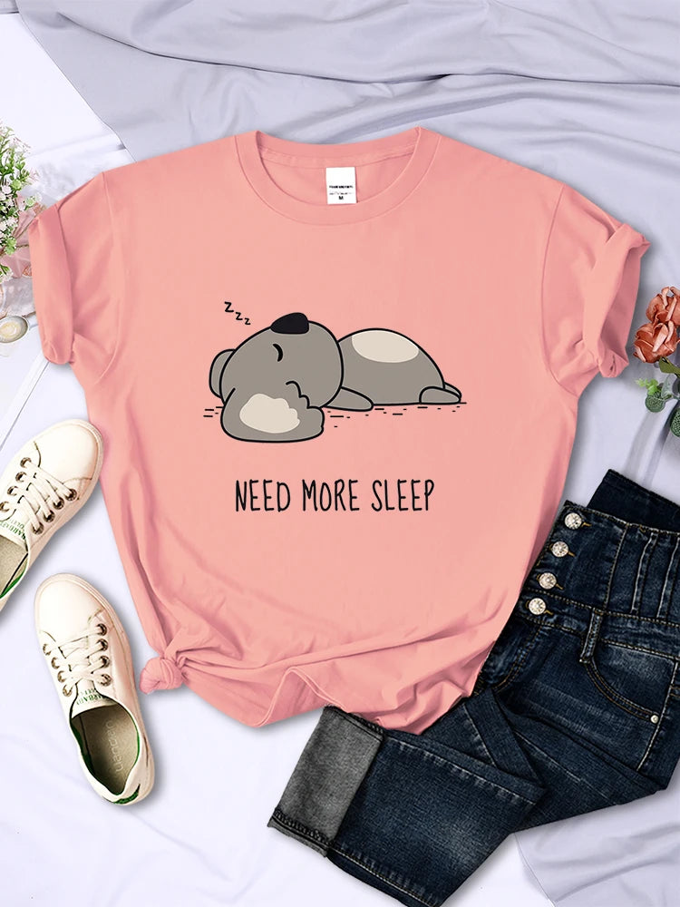 Need More Sleep Cartoons Bear Women T-Shirt Street All-math