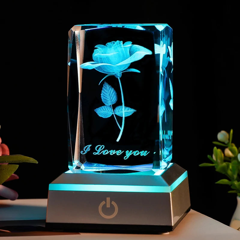 3D Rose Crystal LED Colorful Night Light, Birthday, Christmas, Valentine's