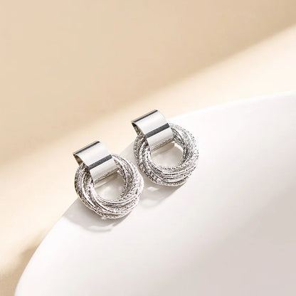 Retro Metal Gold Color Multiple Small Circle Stud Earrings for Women Korean