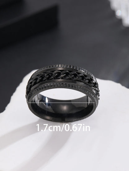 Hip Hop Punk Men Rings Stainless Steel Rotatable High Quality Black Anxiety