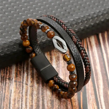 Classic Men's Leather Bracelet New Style Hand-woven Multi-layer Combination