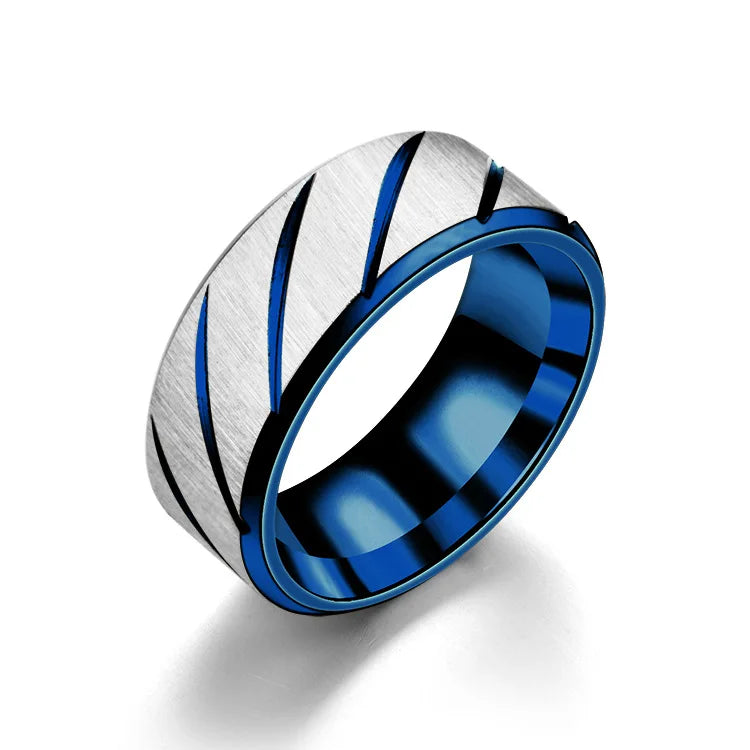 6mm Blue Twill Ring Titanium Brushed Ring for Men and Women Personalized