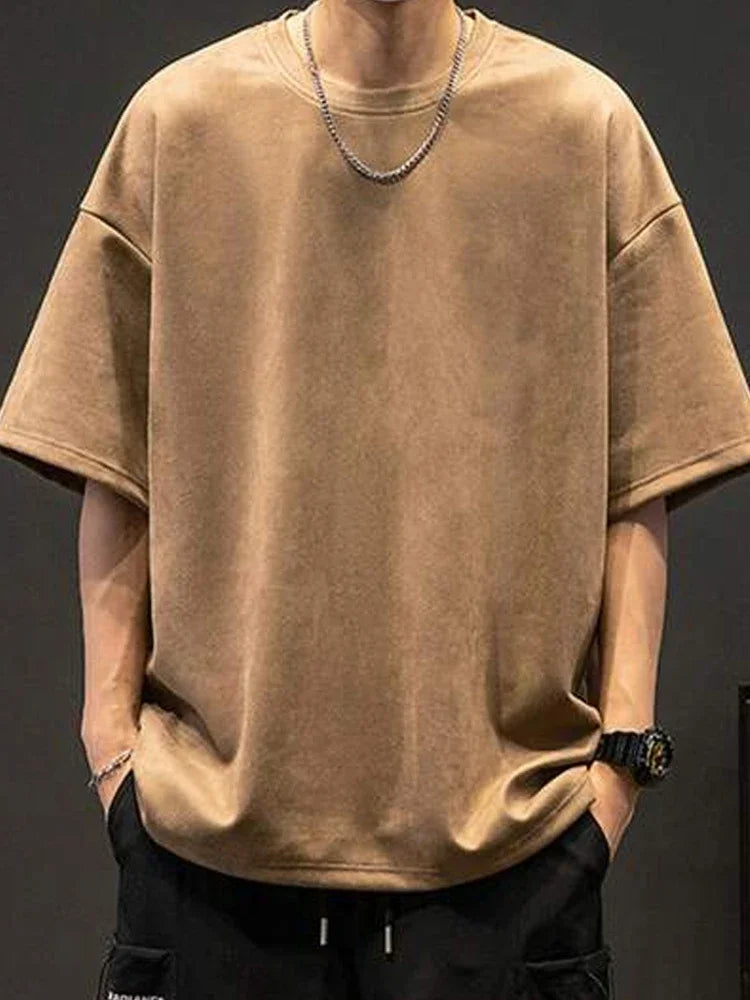 Suede T-shirt Fashion Hip Hop Streetwear Anti-wrinkle Short Sleeve