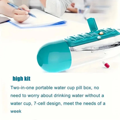 Portable Water Bottle With Built-in Pill Box for Medicines, Vitamins,