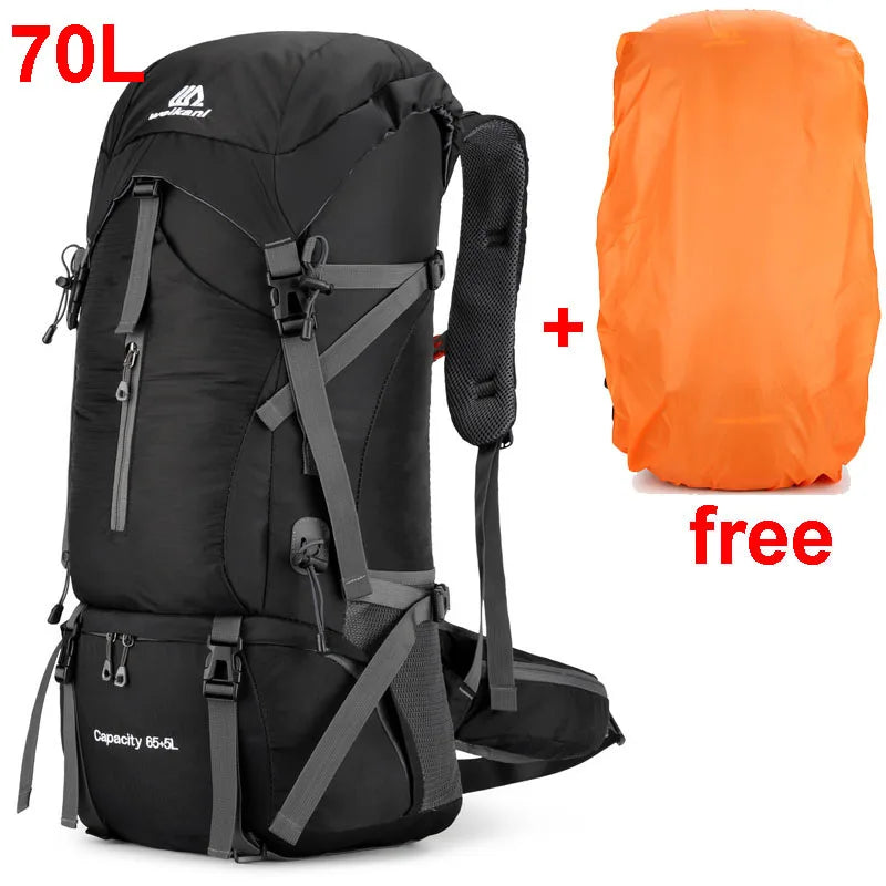 70L Nylon Camping Backpack Travel Bag With Rain Cover Outdoor Hiking