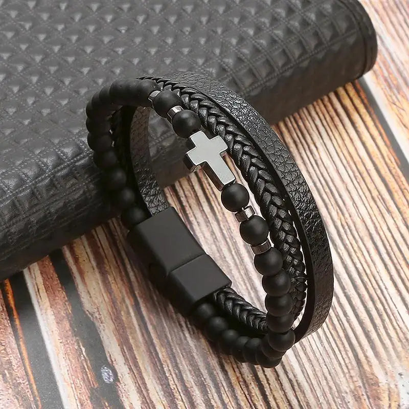 Classic Men's Leather Bracelet New Style Hand-woven Multi-layer Combination