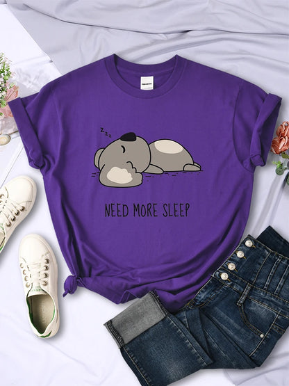 Need More Sleep Cartoons Bear Women T-Shirt Street All-math