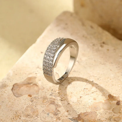 Korea New Fashion Jewelry Exquisite Silver Color Zircon Ring Elegant Women'