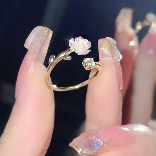 Zirconia Rose Cherry Blossom Tulip Luxury Zircon Flower Opening Rings