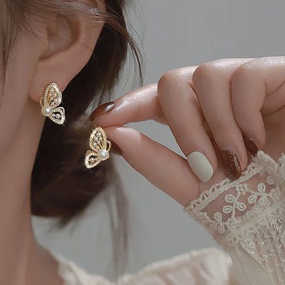 2022 New Trend Simulation Pearl Long Earrings Women's Flower Rhinestone