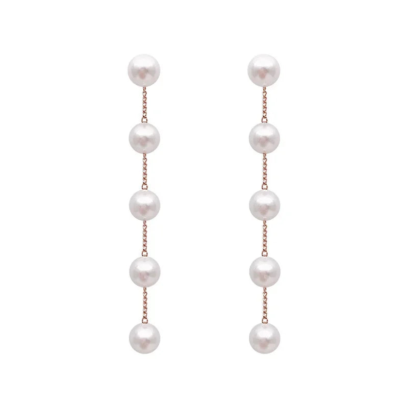 2022 New Trend Simulation Pearl Long Earrings Women's Flower Rhinestone