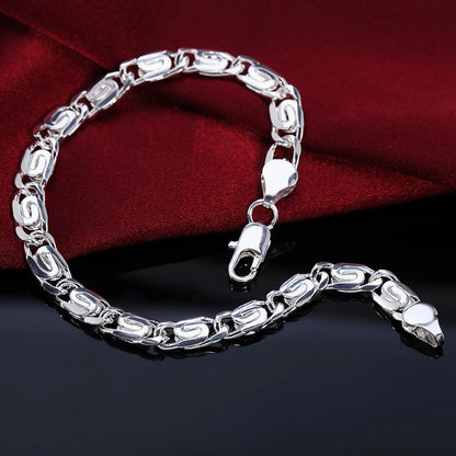 Noble 925 Sterling Silver Square Solid Chain Bracelet For Women Men