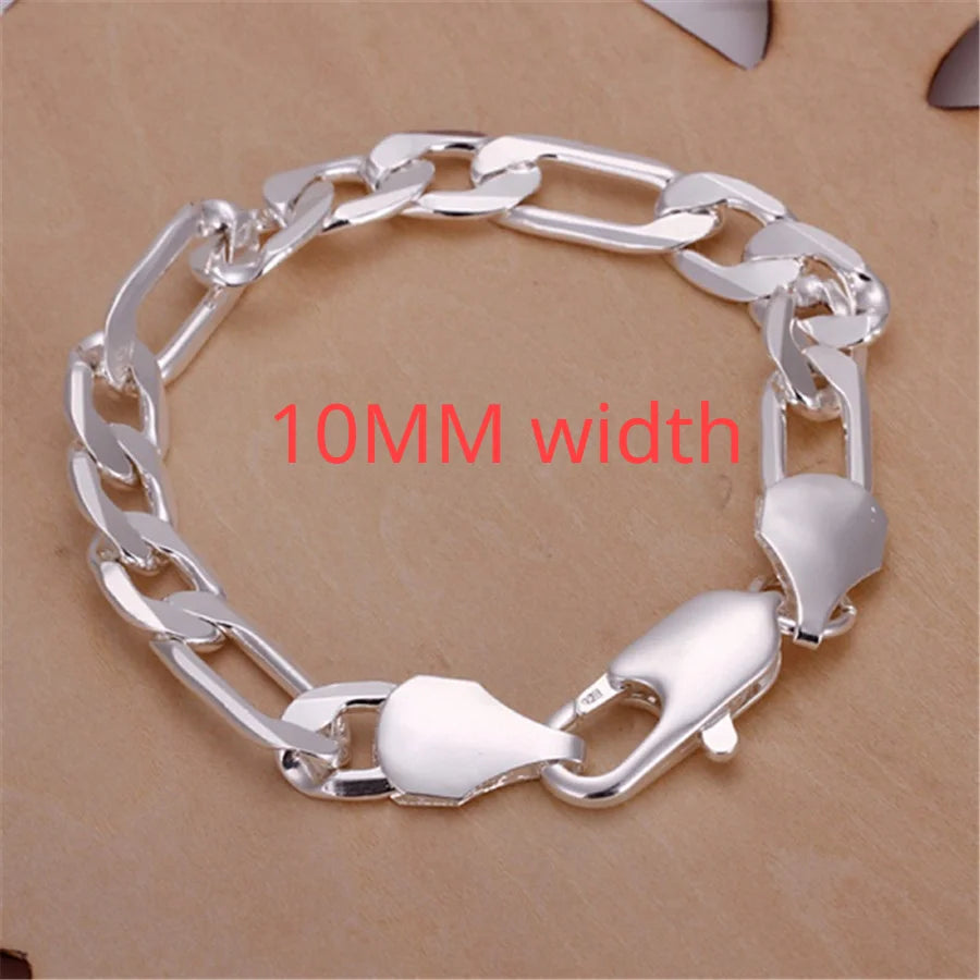 Noble 925 Sterling Silver Square Solid Chain Bracelet For Women Men