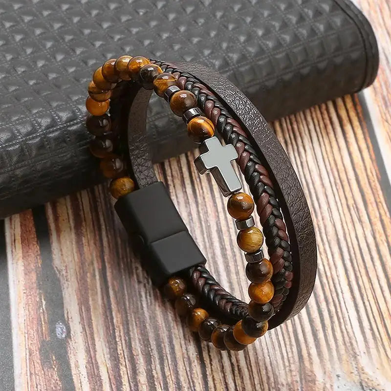 Classic Men's Leather Bracelet New Style Hand-woven Multi-layer Combination