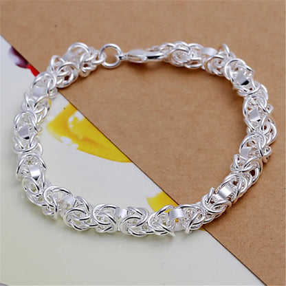 Noble 925 Sterling Silver Square Solid Chain Bracelet For Women Men