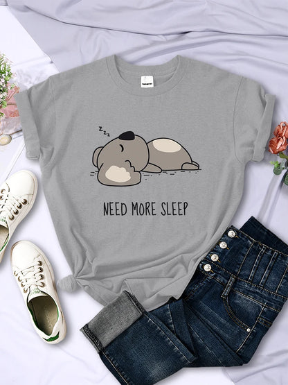 Need More Sleep Cartoons Bear Women T-Shirt Street All-math