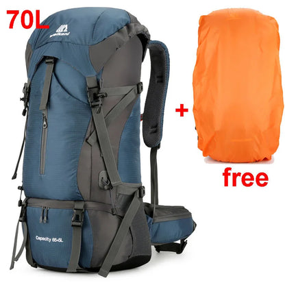 70L Nylon Camping Backpack Travel Bag With Rain Cover Outdoor Hiking