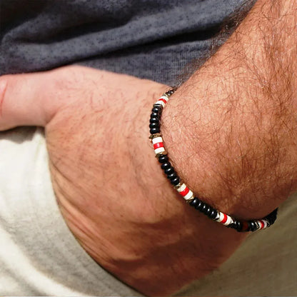 Mens Beaded Black Onyx And Green Plated Hematite Spacers With Wooden