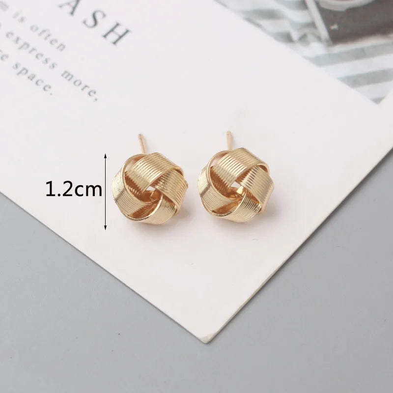 Tiny Metal Stud Earrings for Women Gold Color Twist Round Earrings Small