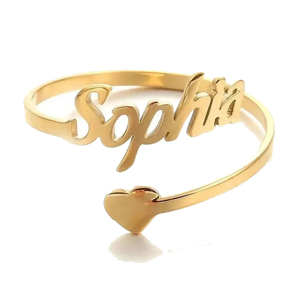 Customized Name Love Ring Personalized Stainless Steel Heart Couple