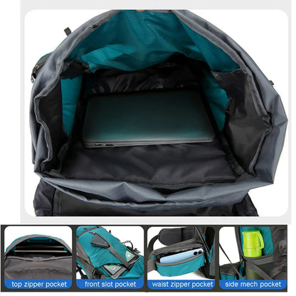 70L Nylon Camping Backpack Travel Bag With Rain Cover Outdoor Hiking