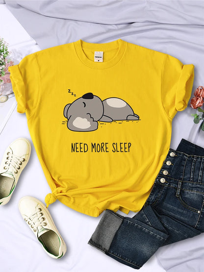 Need More Sleep Cartoons Bear Women T-Shirt Street All-math