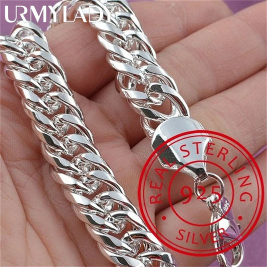 Noble 925 Sterling Silver Square Solid Chain Bracelet For Women Men