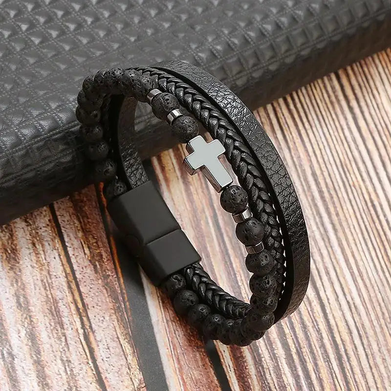 Classic Men's Leather Bracelet New Style Hand-woven Multi-layer Combination