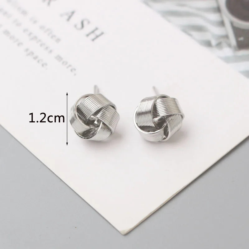 Tiny Metal Stud Earrings for Women Gold Color Twist Round Earrings Small