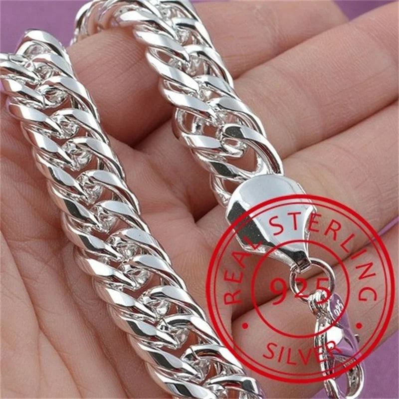 Noble 925 Sterling Silver Square Solid Chain Bracelet For Women Men