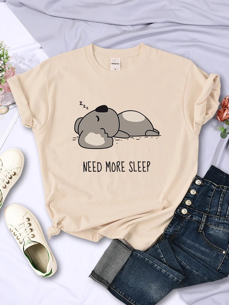 Need More Sleep Cartoons Bear Women T-Shirt Street All-math