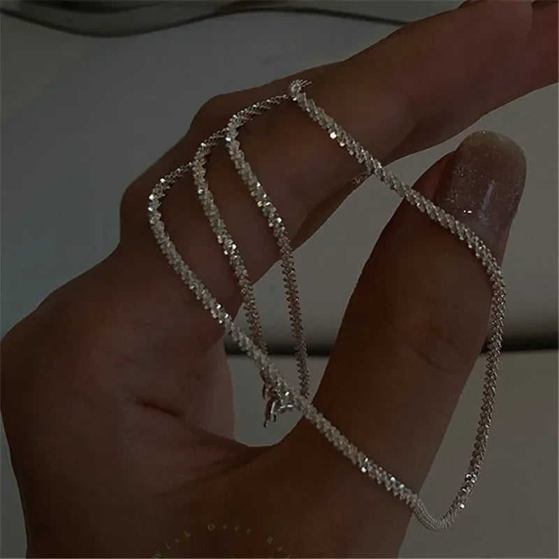 Stainless Steel Sparkling Clear Zircon Necklace for Women Girl Minimalist