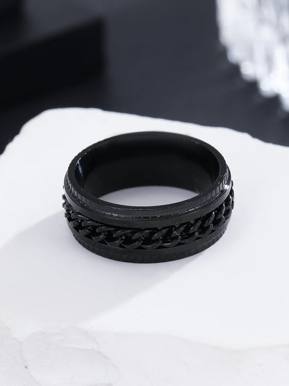 Hip Hop Punk Men Rings Stainless Steel Rotatable High Quality Black Anxiety