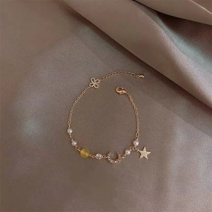 Korean Simple Star Moon Zircon Pearl Bracelet For Women Ladies Cute Elegant