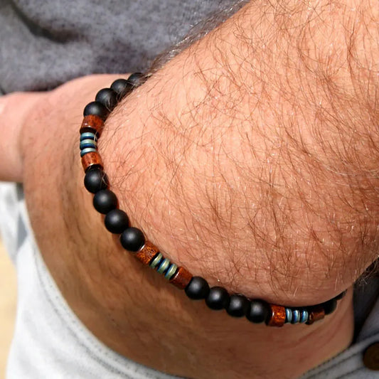 Mens Beaded Black Onyx And Green Plated Hematite Spacers With Wooden