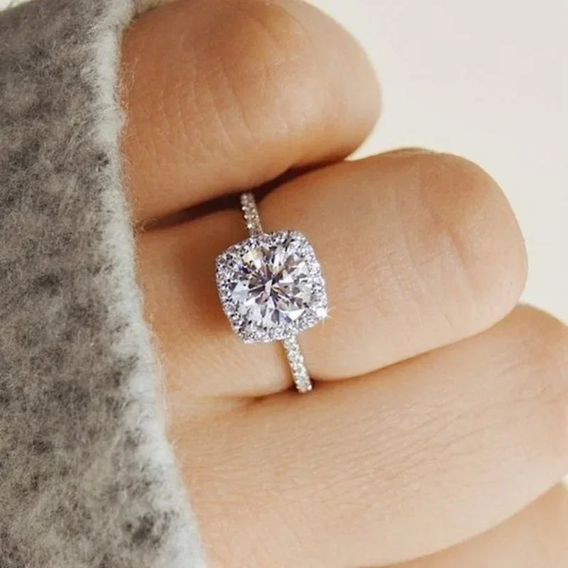 Classic Silver Color Engagement Wedding Rings for Women Fashion Metal