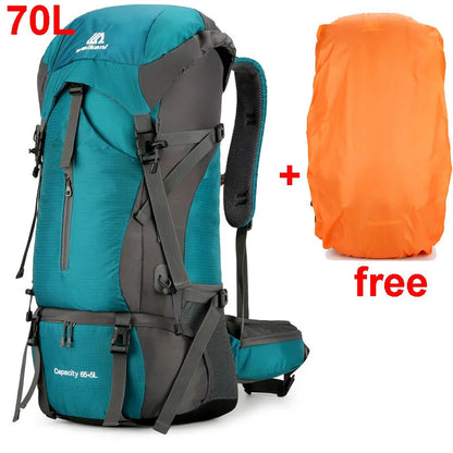 70L Nylon Camping Backpack Travel Bag With Rain Cover Outdoor Hiking