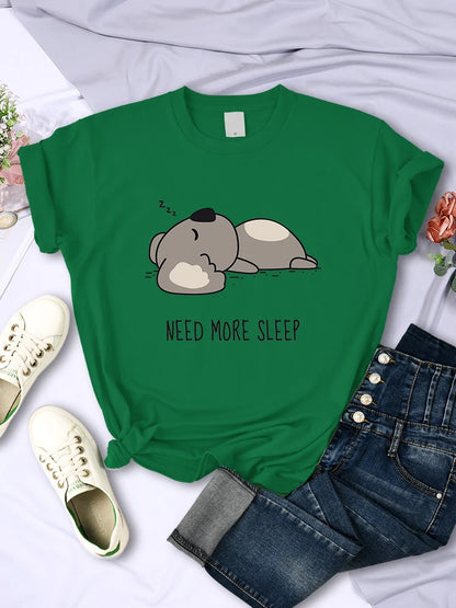 Need More Sleep Cartoons Bear Women T-Shirt Street All-math