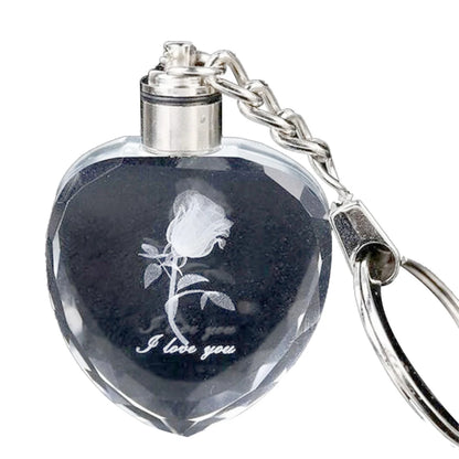 Artificial Crystal Rose Heart Keyring Key Chain LED Couple Lovers Girlfriend