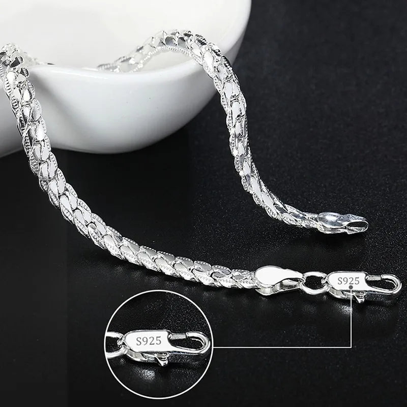 Noble 925 Sterling Silver Square Solid Chain Bracelet For Women Men