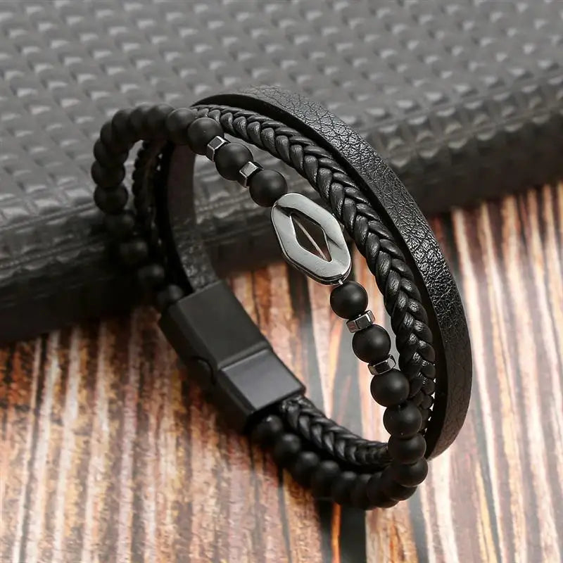 Classic Men's Leather Bracelet New Style Hand-woven Multi-layer Combination