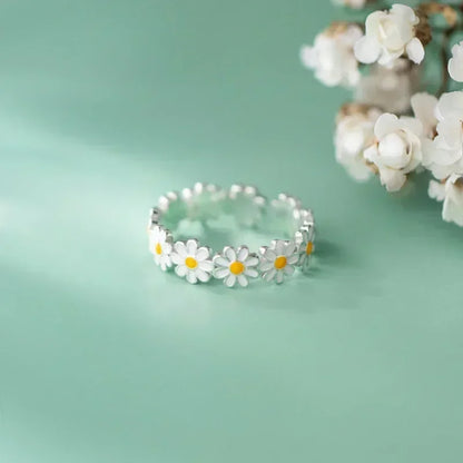 Fashion Vintage Daisy Flower Rings For Women Style Adjustable Opening