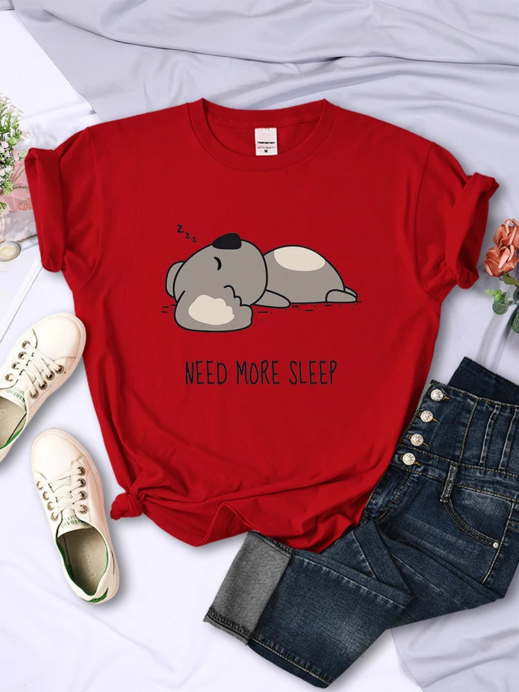 Need More Sleep Cartoons Bear Women T-Shirt Street All-math