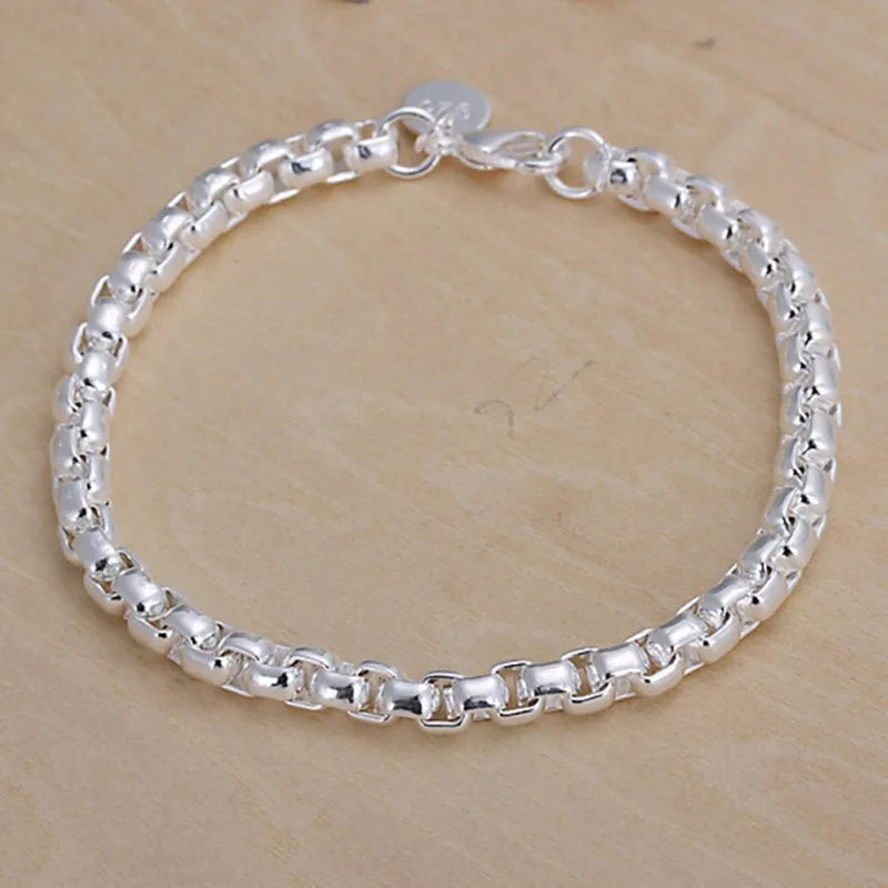 Noble 925 Sterling Silver Square Solid Chain Bracelet For Women Men