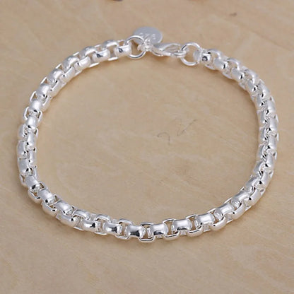 Noble 925 Sterling Silver Square Solid Chain Bracelet For Women Men