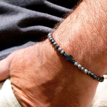 Mens Beaded Black Onyx And Green Plated Hematite Spacers With Wooden