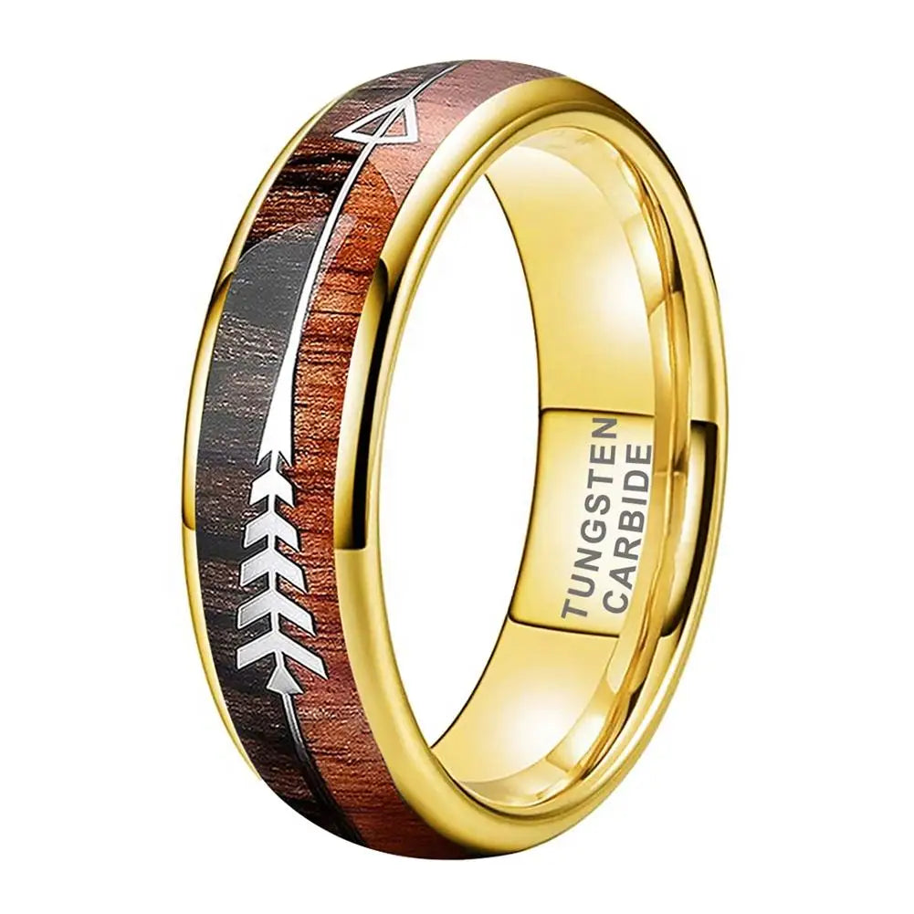 Tungsten Carbide Rings for Men Women Wedding Bands Nature Wood Arrow