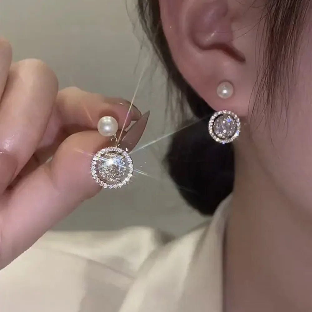 2022 New Trend Simulation Pearl Long Earrings Women's Flower Rhinestone